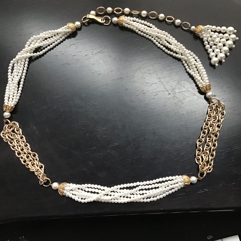 Pearl multi strand tier necklace goldtone accents